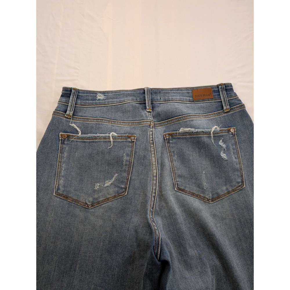 Judy Blue Distressed Boyfriend Fit Jeans Medium Wash Button Fly Size 7/28 - Picture 4 of 14
